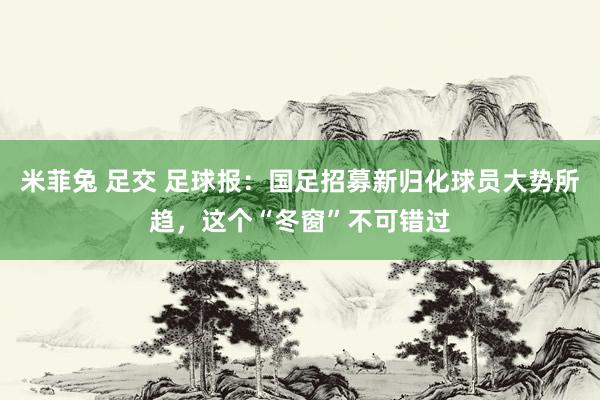米菲兔 足交 足球报：国足招募新归化球员大势所趋，这个“冬窗”不可错过